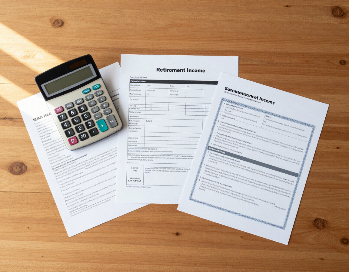 Retirement income sources and tax planning worksheet on a desk