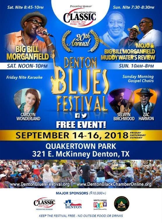 A poster for the denton blues festival in quakertown park