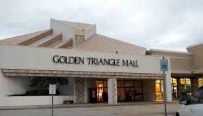 A car is parked in front of the golden triangle mall.