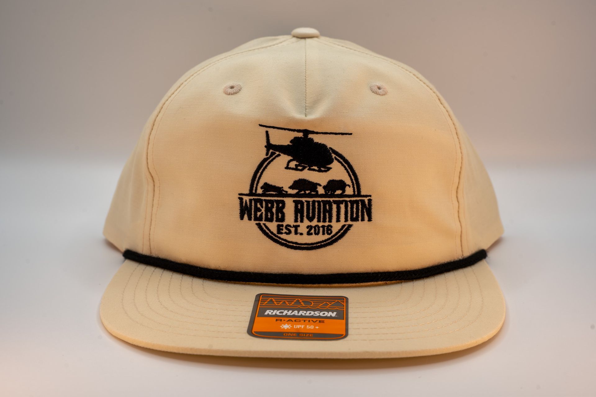 Tan mesh baseball cap with black “WEBB NUTRITION” logo and flat brim