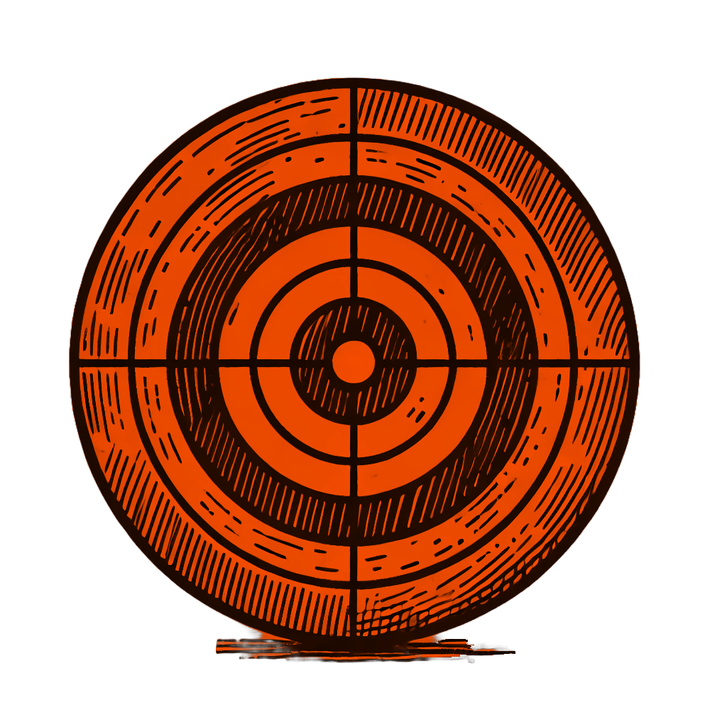 Orange and black concentric target with crosshairs and a small shadow underneath