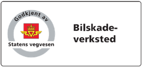 Logo for et bilskadeverksted, godkjent av Statens vegvesen.