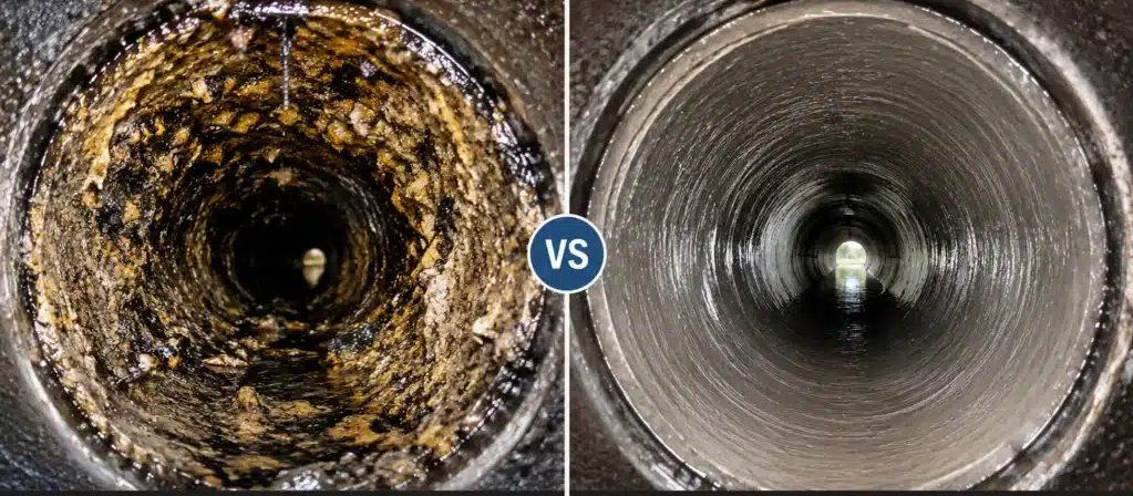 Technician pumping and cleaning a commercial grease trap