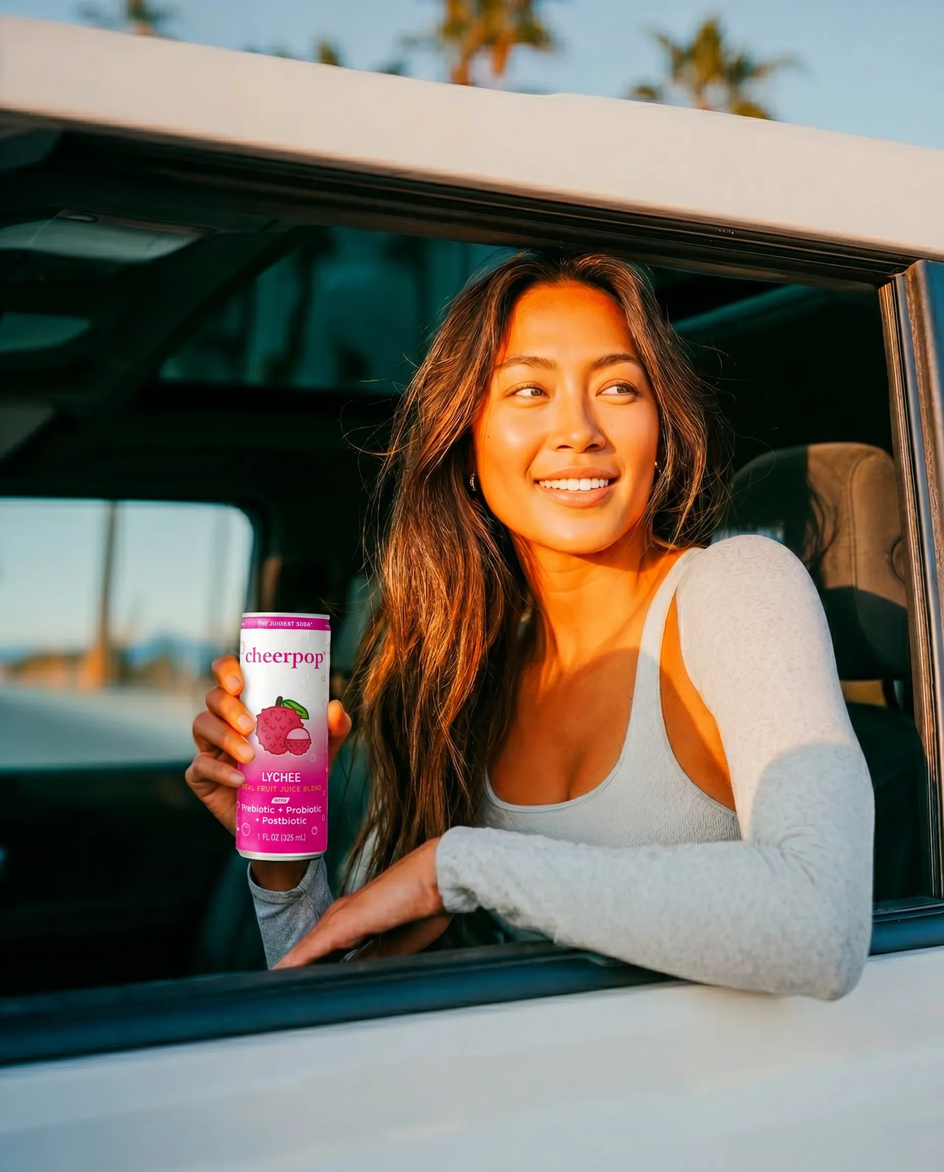 Cheerpop lychee can on a sunset drive