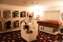 There is a coffin in the middle of the room.