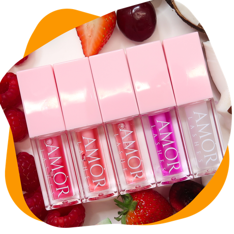 Five pink lip gloss tubes with 