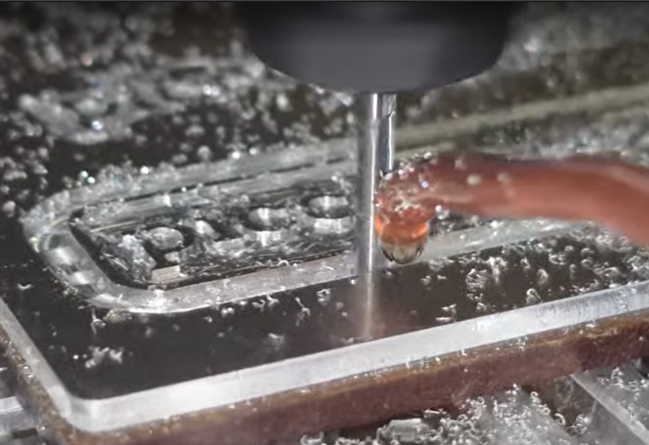 Aluminium milling with coolant.