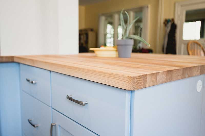 Blue Cabinets and a Wooden Countertop | Nerstrand, MN | Nerstrand Custom Cabinets