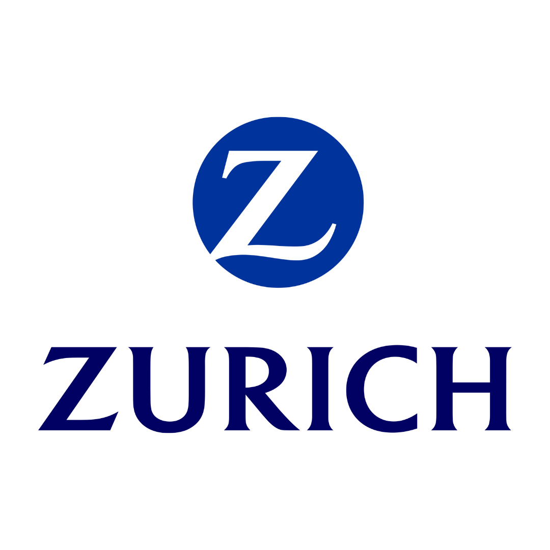 Logotipo de Zurique: círculo azul com um “Z” branco acima da palavra “ZURICH” em azul.