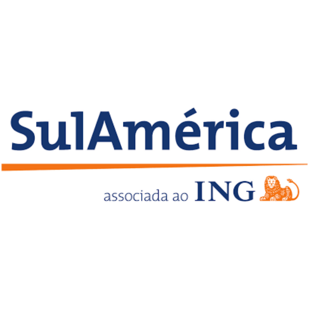 Logo da SulAmérica em azul e laranja, com a frase “associada ao ING” e o leão laranja do ING.