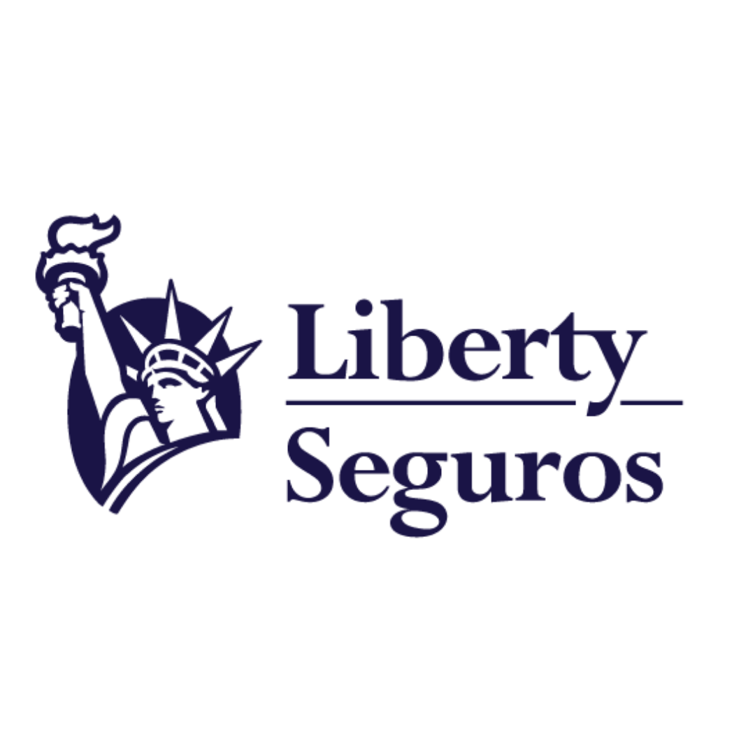 Logotipo da Liberty Seguros com ícone e texto da Estátua da Liberdade em roxo