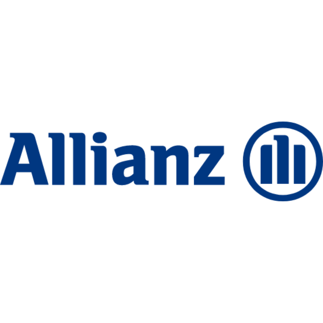 Logotipo azul da Allianz com nome e ícone circular em fundo branco