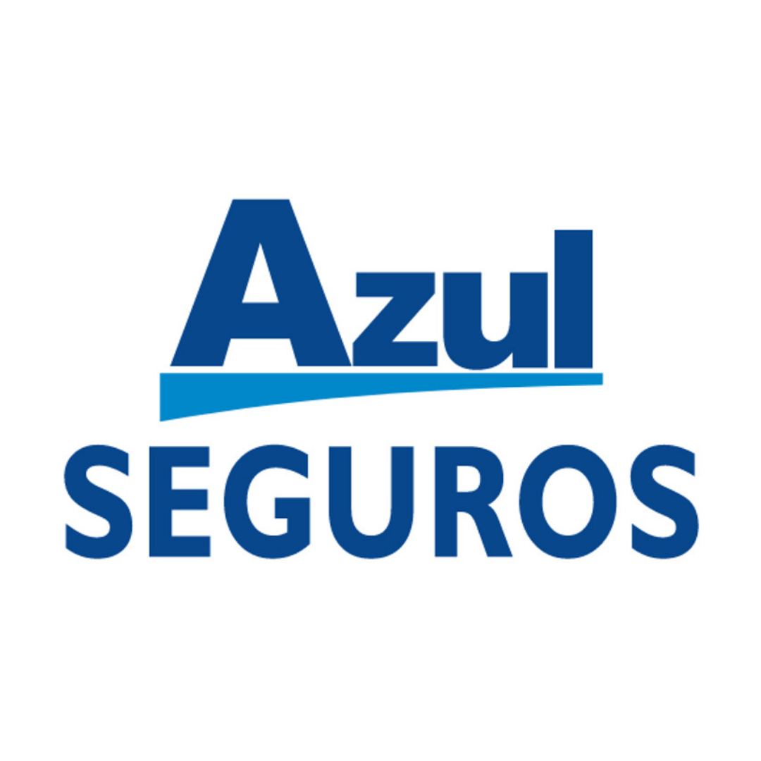 Logotipo da Azul Seguros em texto azul sobre fundo branco.