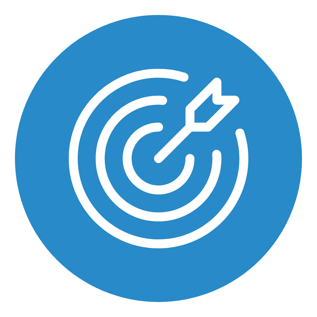 Ícone circular azul em forma de alvo com uma seta apontando para o centro.