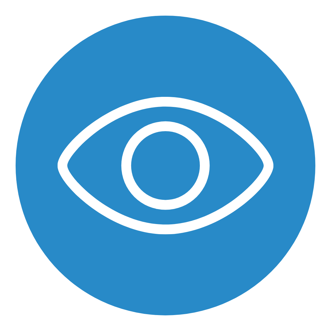 Ícone circular azul com um símbolo de olho branco para visualização ou visibilidade.