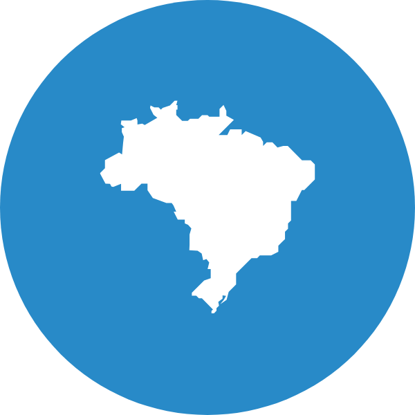 Silhueta branca do mapa do Brasil em um ícone circular azul