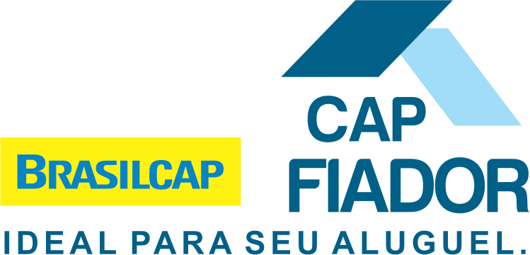 Brasilcap CAP Fiador logo with blue and yellow text, “Ideal para seu aluguel” tagline