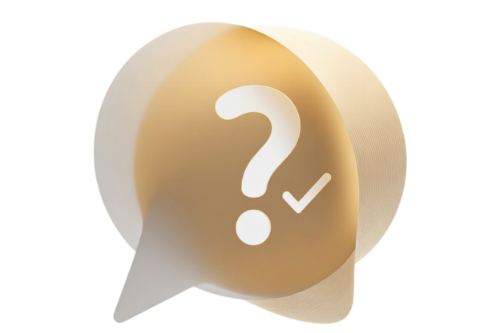 Gold speech bubble with a white question mark and check mark icon
