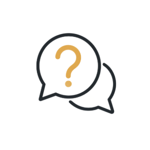 Two overlapping speech bubbles, one with a yellow question mark, on a white background