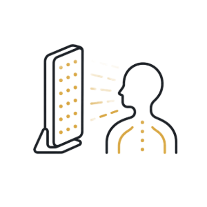 Illustration of a person facing a digital display with dotted light streams between them.