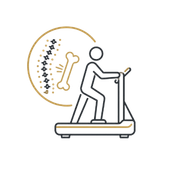 Person on treadmill with stylized bones and spine graphic, suggesting exercise and bone health.