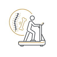 Person walking on treadmill with bone and spine icons, suggesting exercise and bone health.