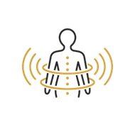 Stylized person outline with orange concentric waves radiating from the torso and arms