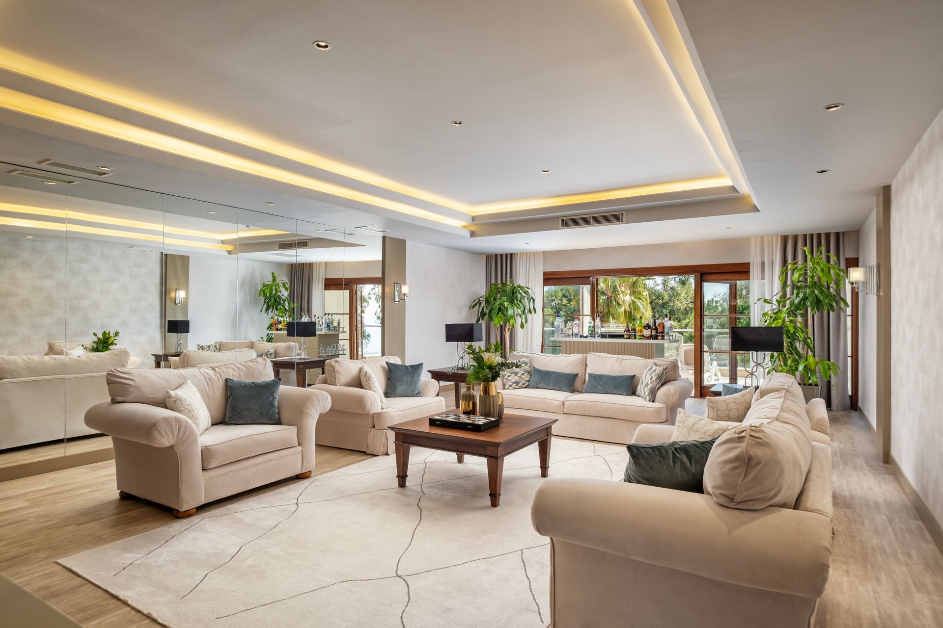 A living room filled with furniture and a coffee table.