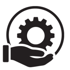 A hand is holding a gear in a circle.