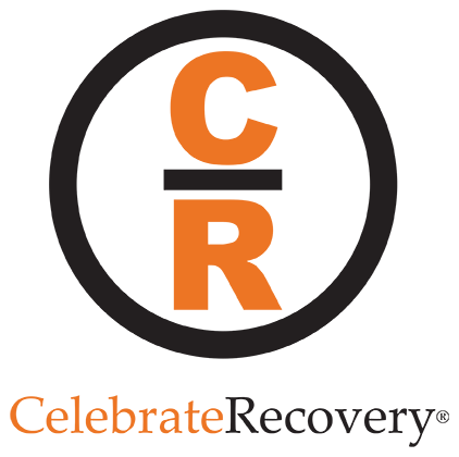 Black circle logo with orange