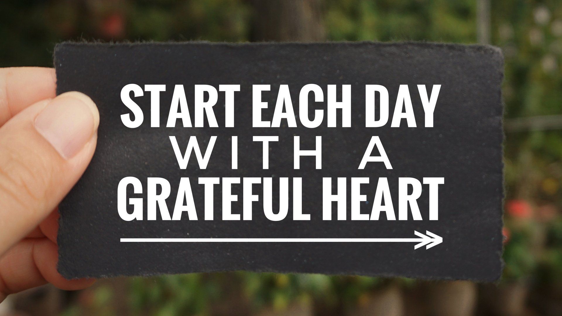 A person is holding a sign that says start each day with a grateful heart