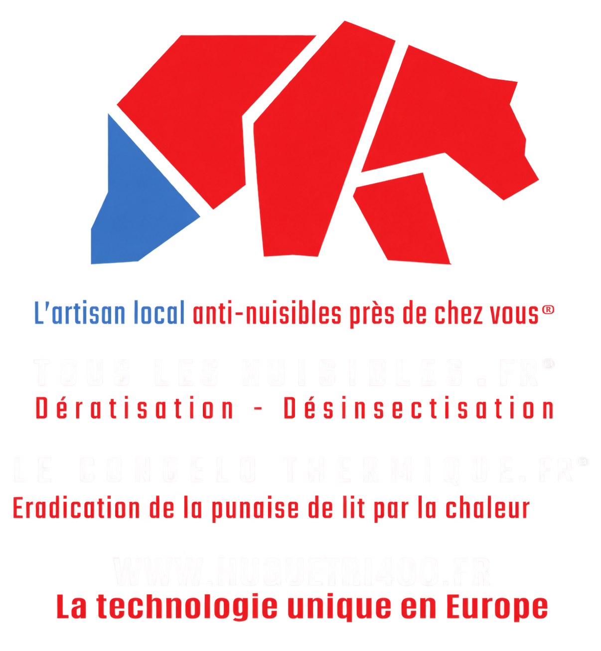 Une tête de cheval rouge et jaune composée de triangles sur fond blanc.