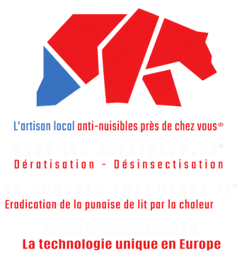 Une tête de cheval rouge et jaune composée de triangles sur fond blanc.