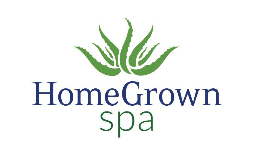 The homegrown spa logo has a green aloe vera plant on it.