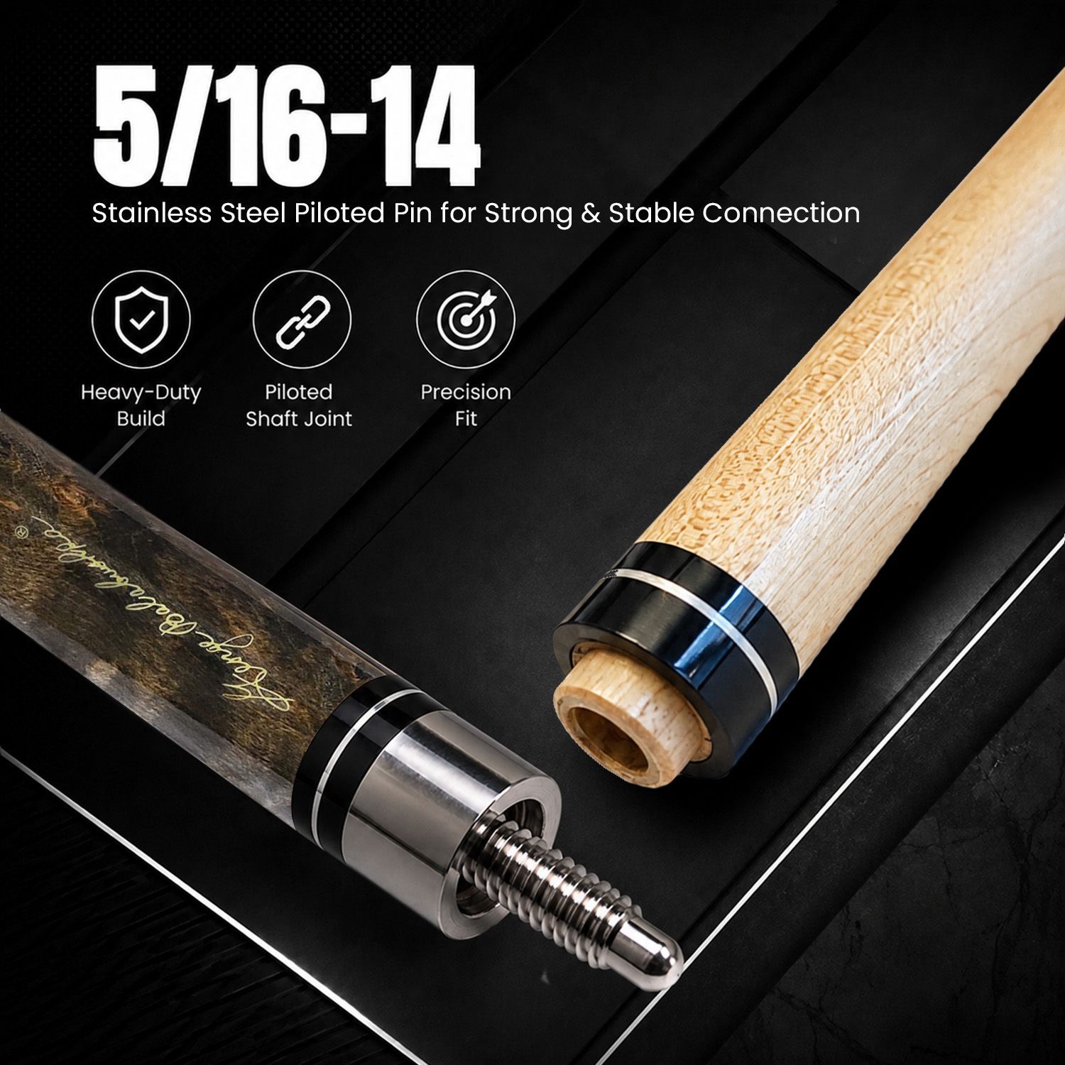 GBJBK-1 break/jump cue joint detail showing precision shaft connection, durable construction, and premium components engineered for reliable performance