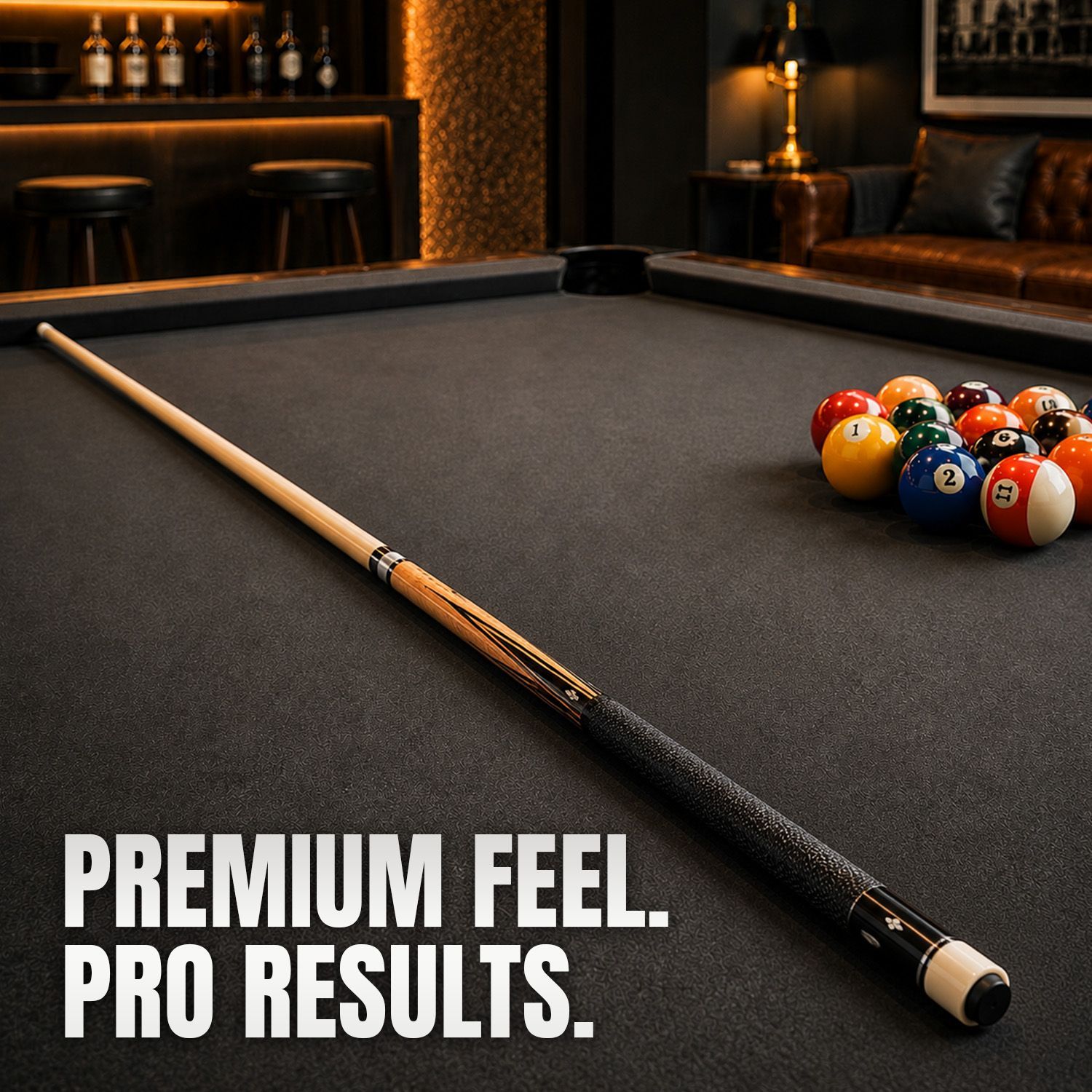 GB9 billiard cue displayed on a professional pool table highlighting premium craftsmanship and professional playing performance