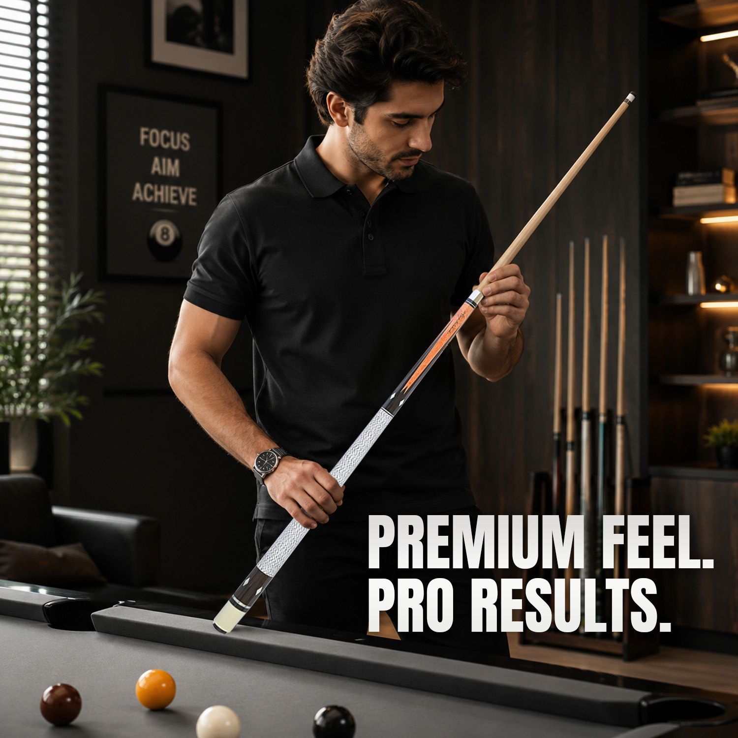 GB6 billiard cue displayed on a professional pool table highlighting premium craftsmanship and professional playing performance