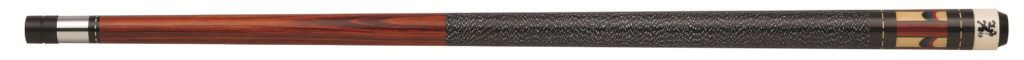 Pool cue, brown and gray with a black end.