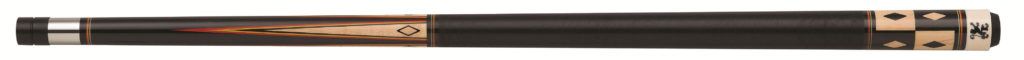 Pool cue with black body and bronze accents.