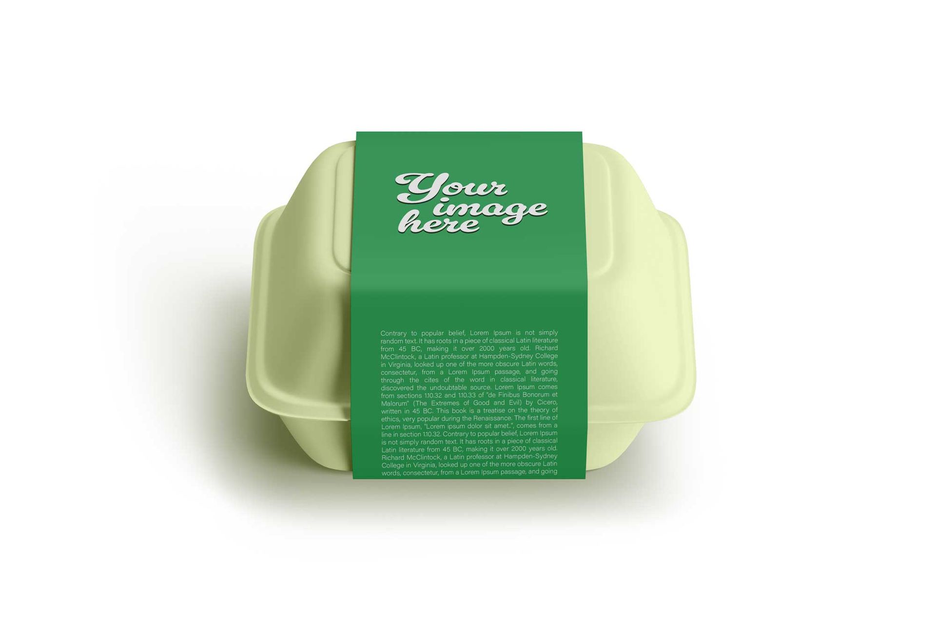 A hamburger container with a custom label mockup. A hamburger container with a custom label mockup.