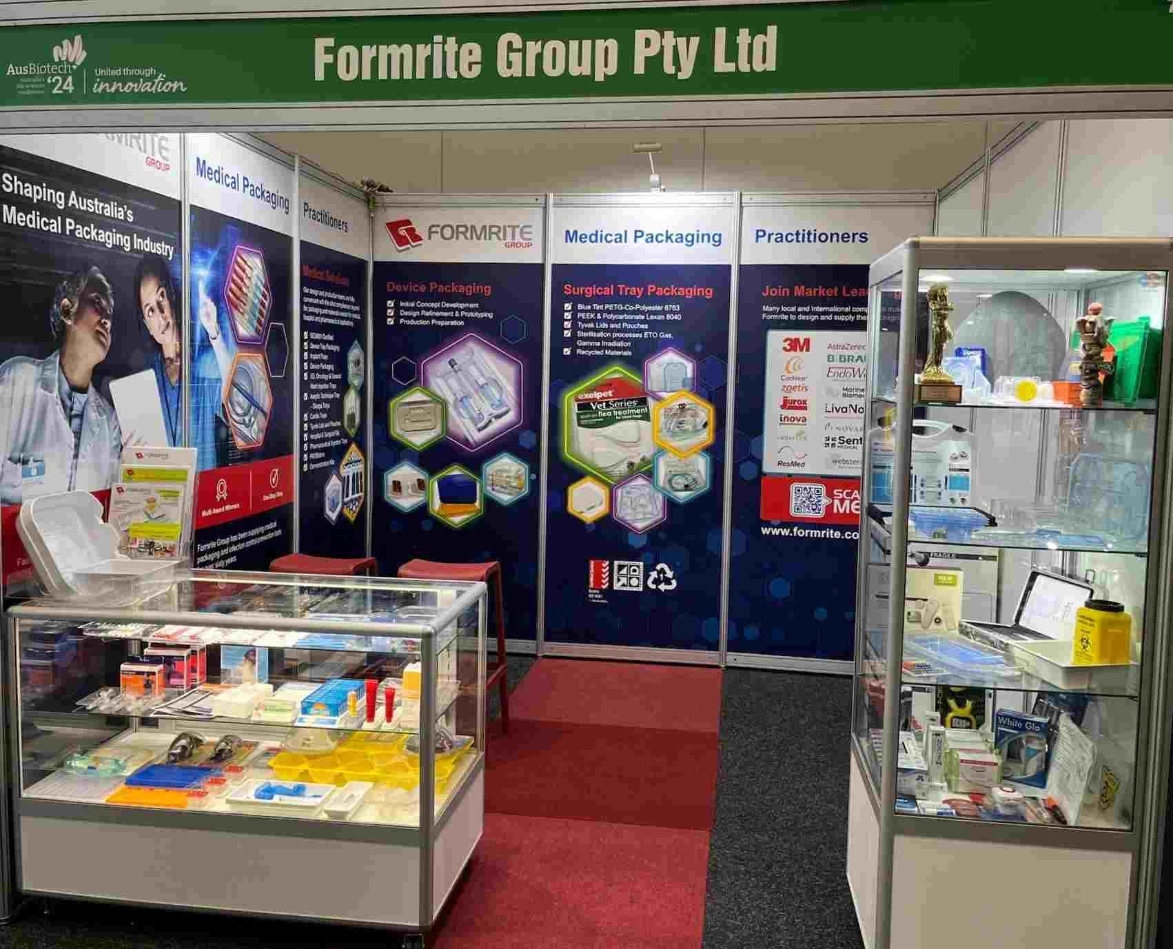 The Formrite Group Pty Ltd booth at the AusMedTech showcases innovative solutions in Medical and Device Packaging and Transport technology. The Formrite Group Pty Ltd booth at the AusMedTech showcases innovative solutions in Medical and Device Packaging and Transport technology.