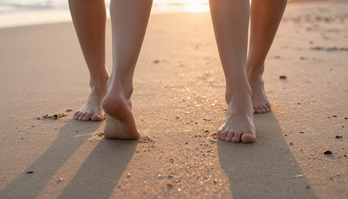 Comfortable summer sandals on a sunny deck