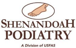 Logo for Shenandoah Podiatry. Contains an oval with a foot illustration above text.