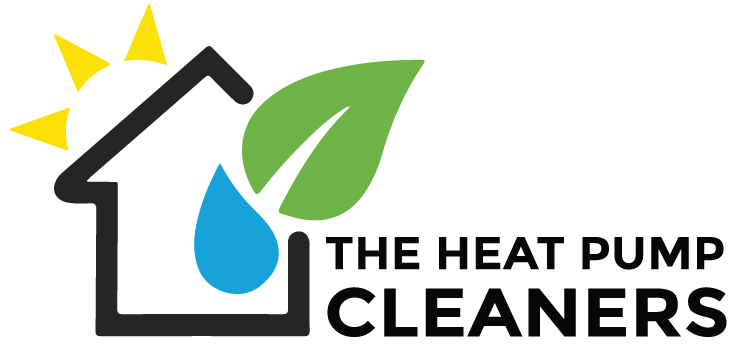 The logo for the heat pump cleaners shows a house with a drop of water and a leaf.