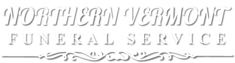 White text logo reading "Northern Vermont Funeral Service" with decorative flourish on a light background