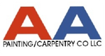 Logo for AA Painting/Carpentry Co LLC with a red letter A and a blue letter A above the company name in black text.