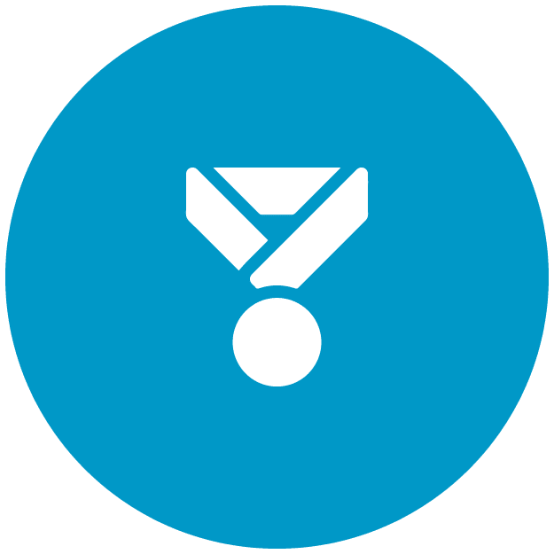 A blue circle with a white medal on it