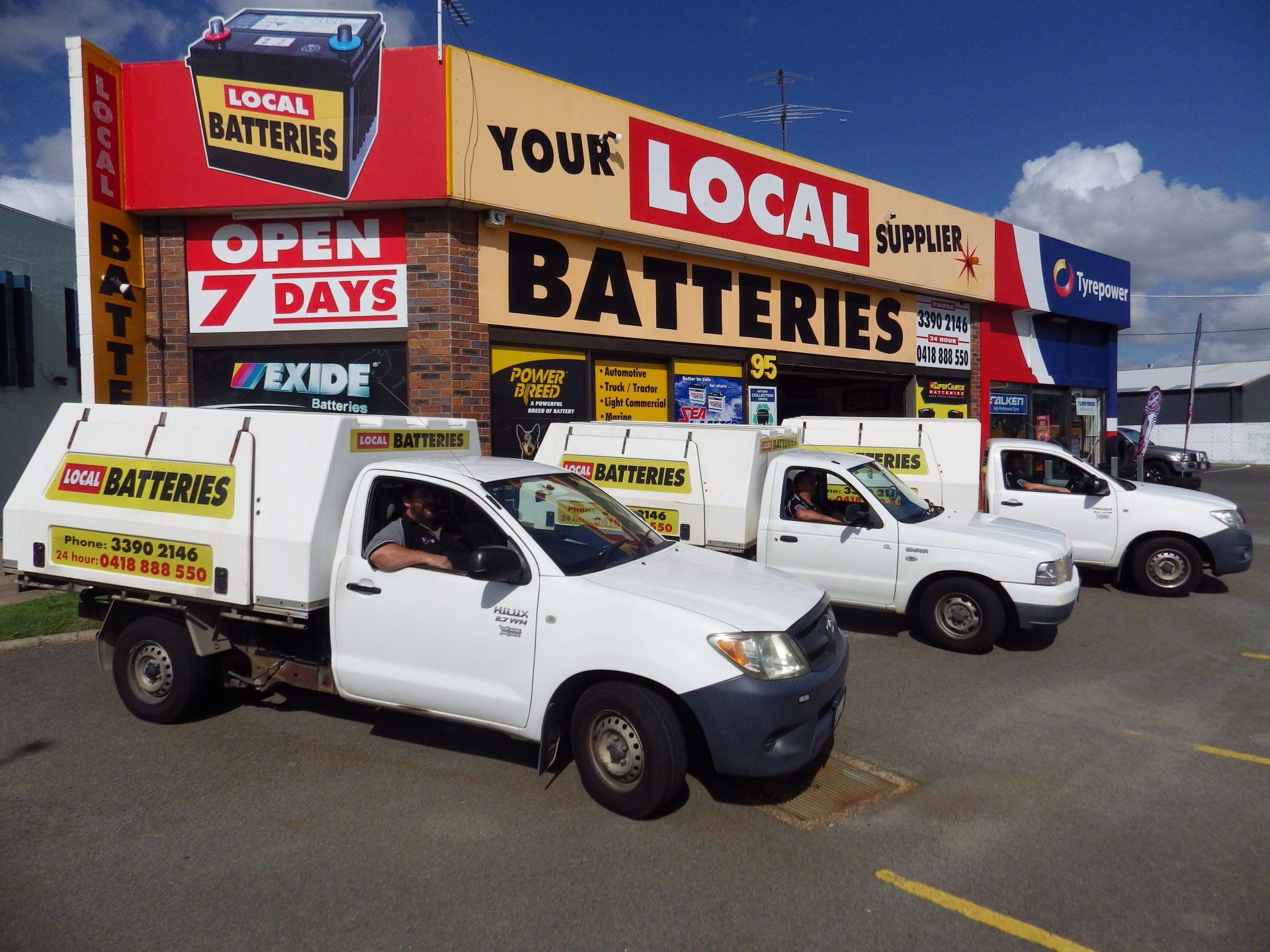 Local Batteries service utes parked outside the Capalaba store
