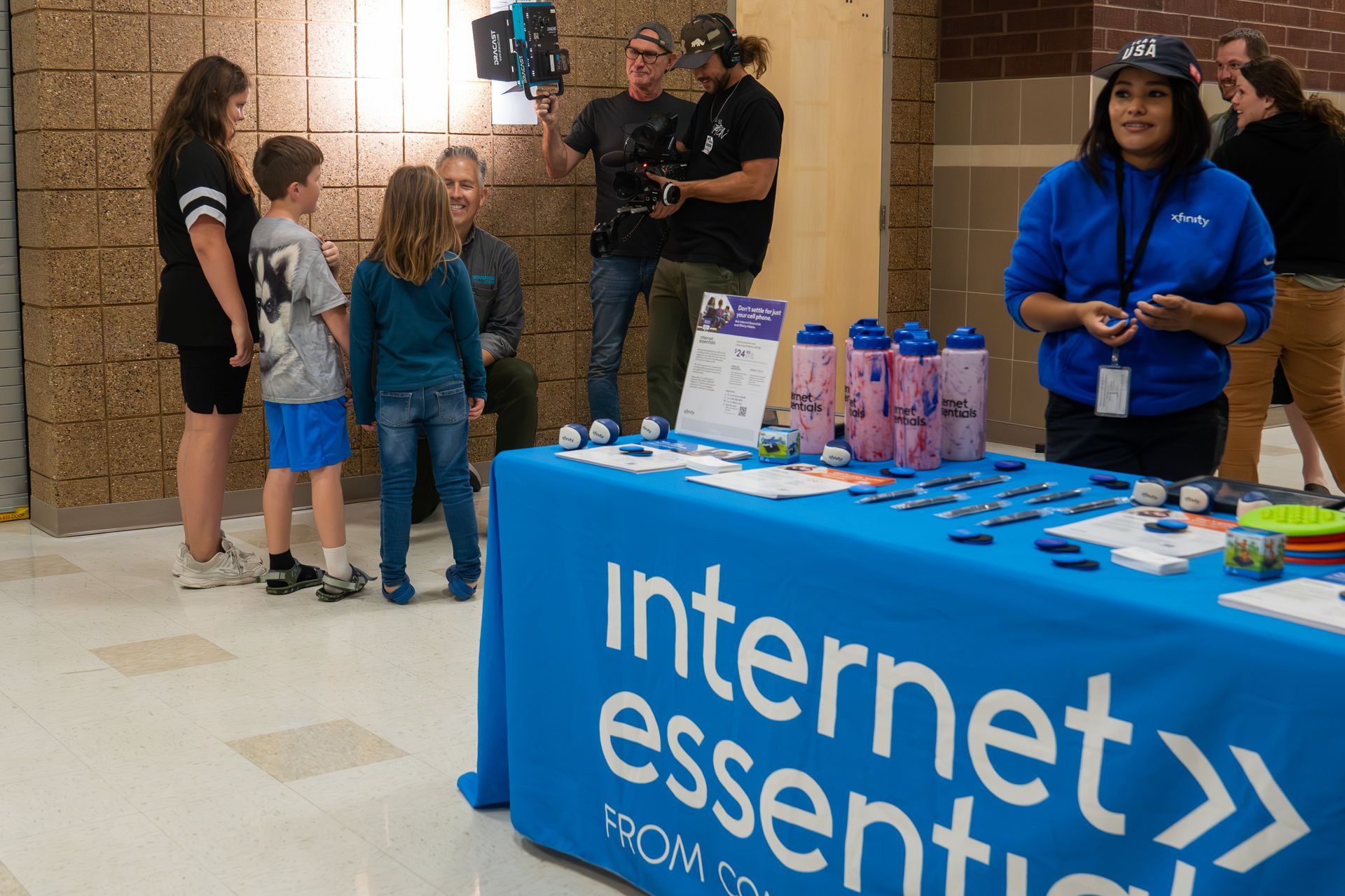 A blue table with the words internet essentials on it