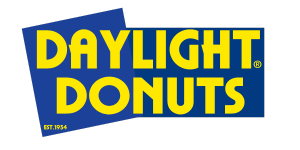 A blue and yellow logo for daylight donuts